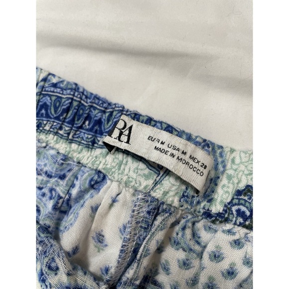 Zara high‎ Waisted Blue White Paisley Patch Look Wide Leg Trouser Pants Size M - Picture 2 of 16